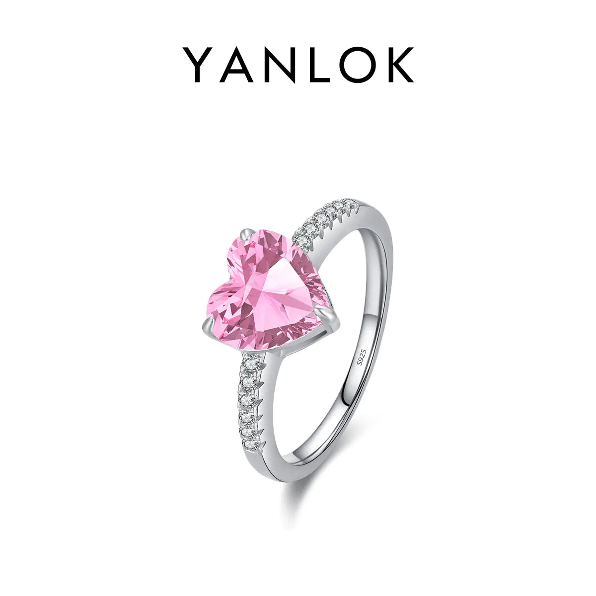 YANLOK S925 Silver Heart-Shaped Ring with Simulated Diamonds