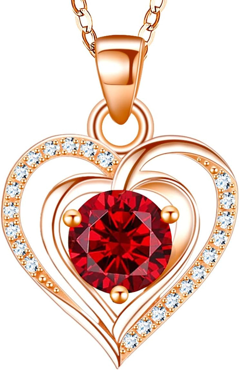 Heart Birthstone Pendant Necklace for Women 925 Sterling Silver Zirconia Necklaces Valentine'S Day Anniversary Birthday Mothers Day Jewelry Gifts for Her Mother Wife