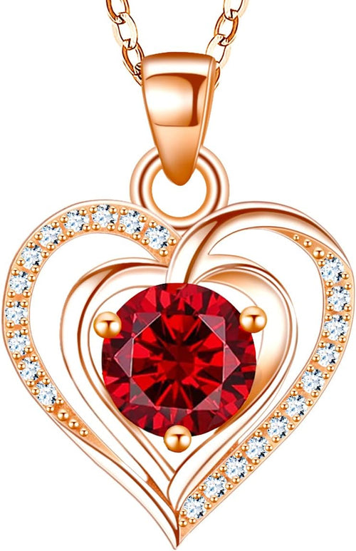 Heart Birthstone Pendant Necklace for Women 925 Sterling Silver Zirconia Necklaces Valentine'S Day Anniversary Birthday Mothers Day Jewelry Gifts for Her Mother Wife