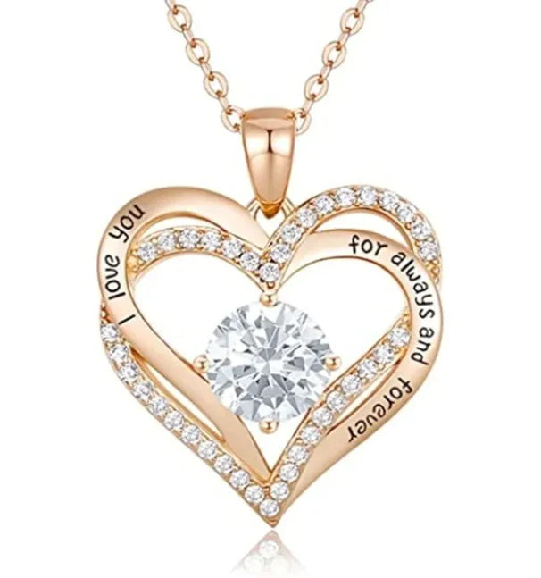 Double Heart Zircon Pendant Necklace – Women's Heart-Shaped Alloy Jewelry