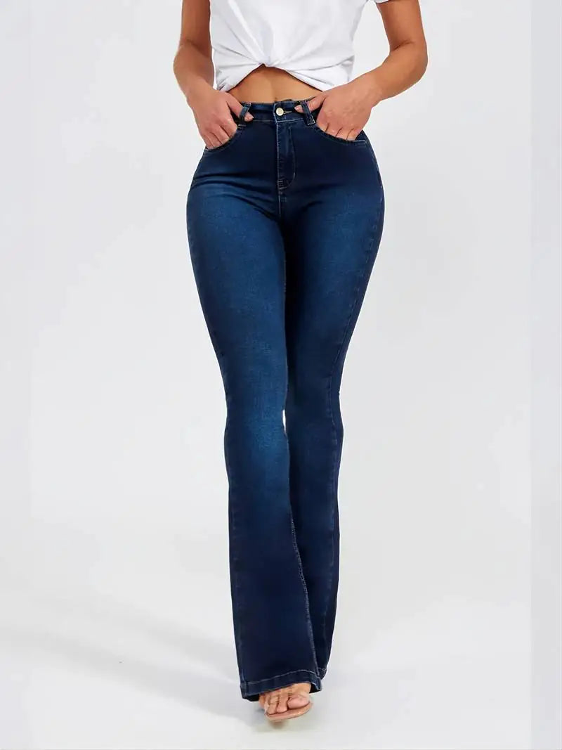 High-Rise Skinny Bell Bottoms Dark Wash Jean Pants