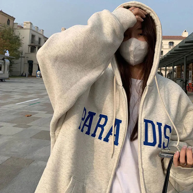 DAYIFUN Women's Casual Hooded Zipper Sweatshirt Tops