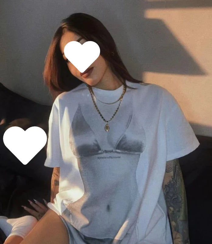 Women's Summer Portrait Print Loose T-shirt Tops