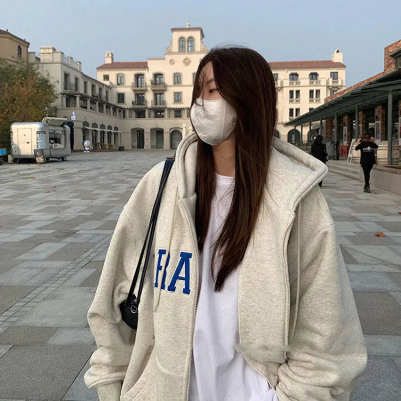 DAYIFUN Women's Casual Hooded Zipper Sweatshirt Tops