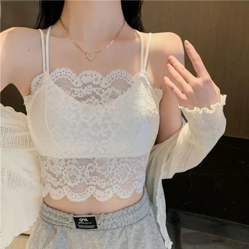 Chic Women's Lace Crop Tops - Summer Korean Style