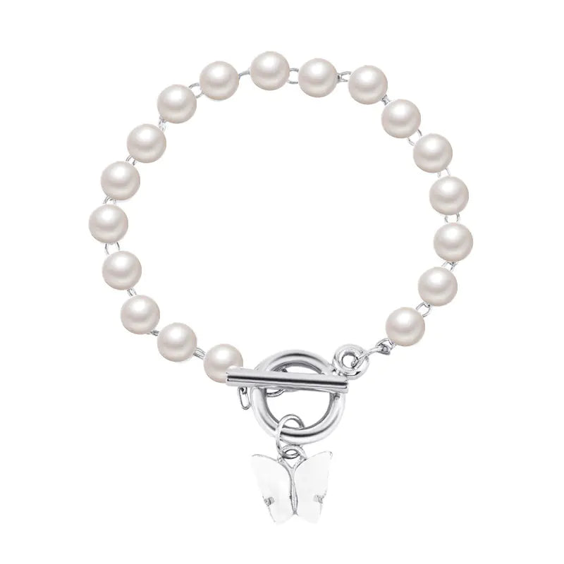 Creative OT Buckle Bee Pendant Pearl Bracelet for Women