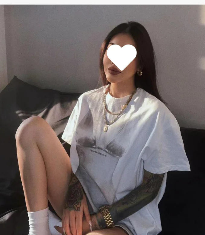 Women's Summer Portrait Print Loose T-shirt Tops