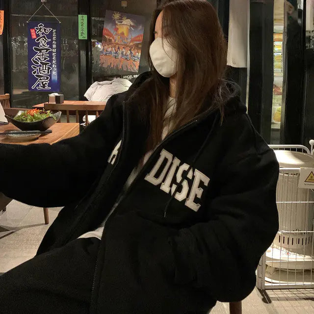 DAYIFUN Women's Casual Hooded Zipper Sweatshirt Tops