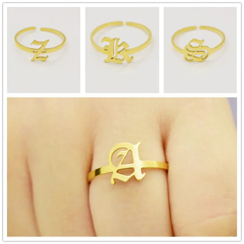 Vintage English Alphabet Ring in 18K Vacuum Plating