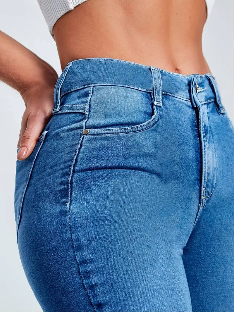 High-Rise Skinny Bell Bottoms Dark Wash Jean Pants