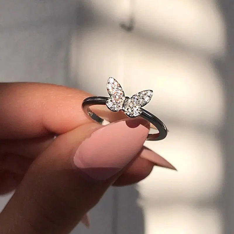 Butterfly Ring with Zircon Stone - Women's Luxury Jewelry