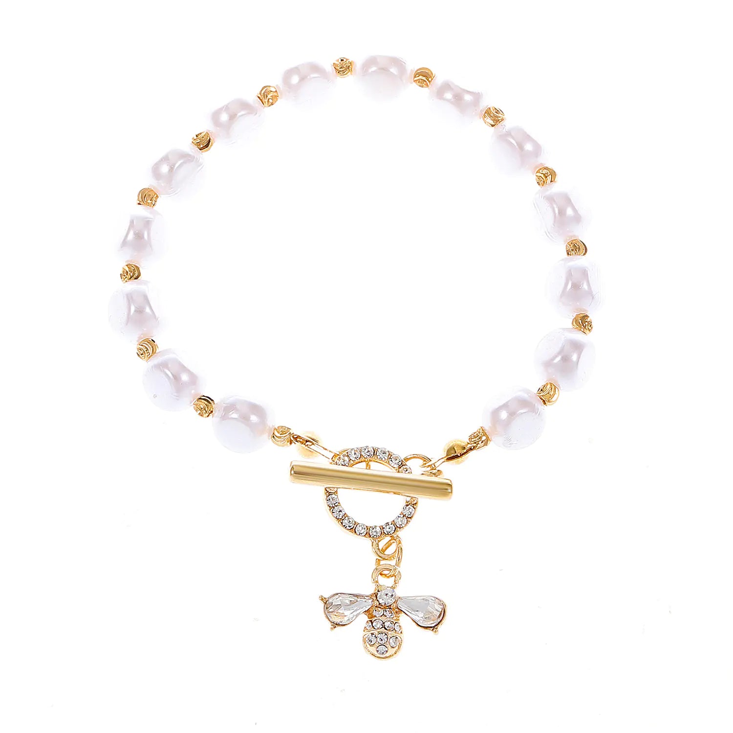 Creative OT Buckle Bee Pendant Pearl Bracelet for Women