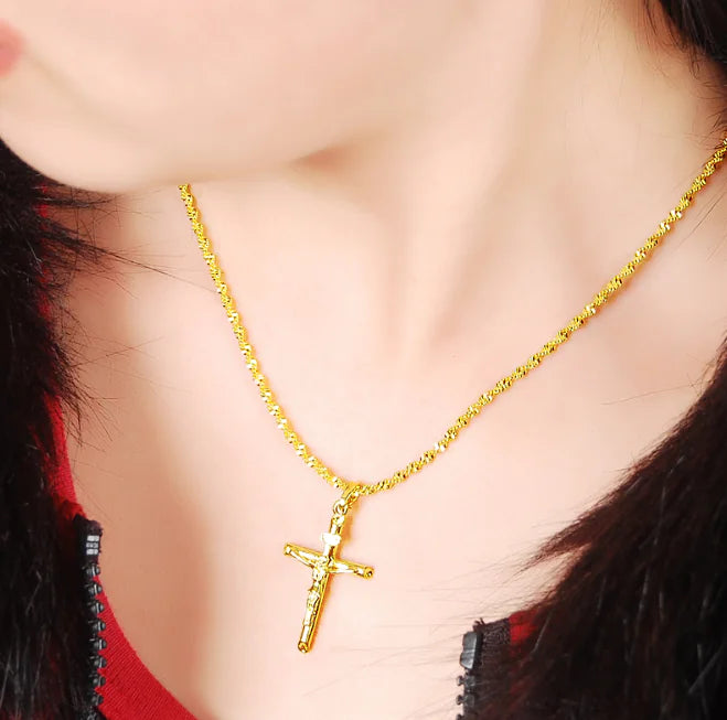 24k Gold Plated Women's Cross Necklace, Durable Jewelry