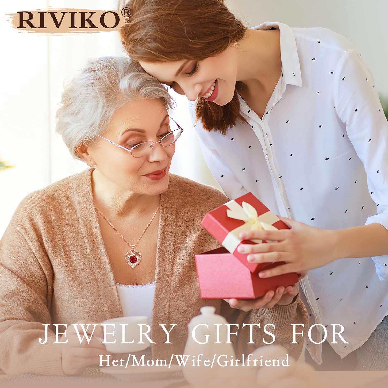 Heart Birthstone Pendant Necklace for Women 925 Sterling Silver Zirconia Necklaces Valentine'S Day Anniversary Birthday Mothers Day Jewelry Gifts for Her Mother Wife