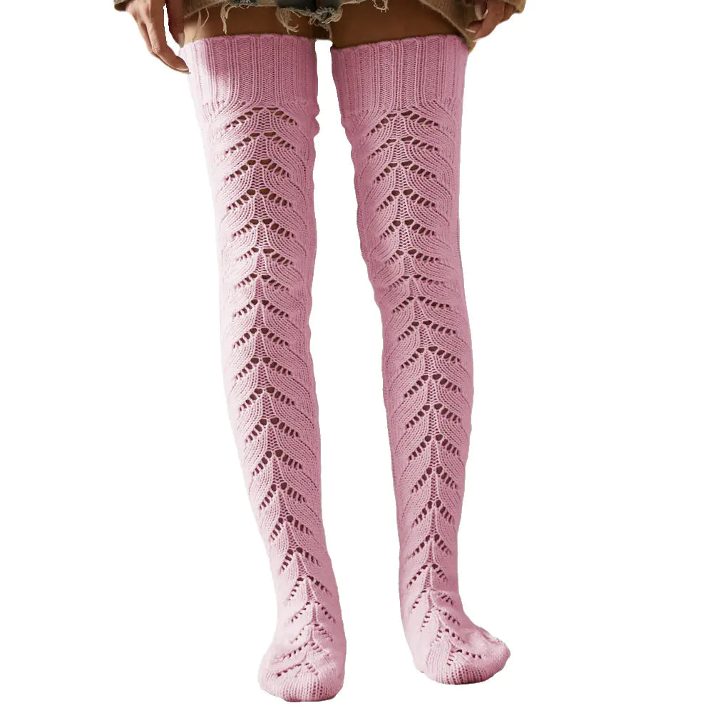 Hollow Mesh Over The Knee Knitted Socks for Women