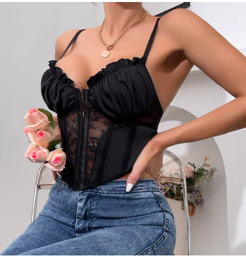 Women's Casual Slim V-neck Tops with Wooden Ear Edge