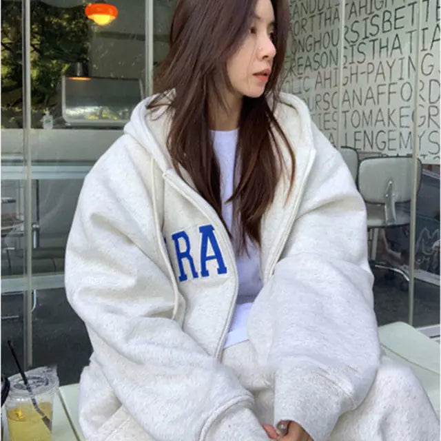 DAYIFUN Women's Casual Hooded Zipper Sweatshirt Tops