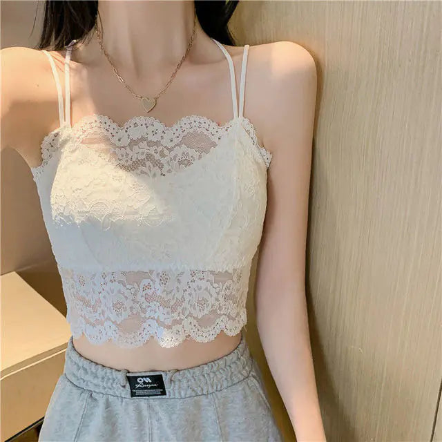 Chic Women's Lace Crop Tops - Summer Korean Style