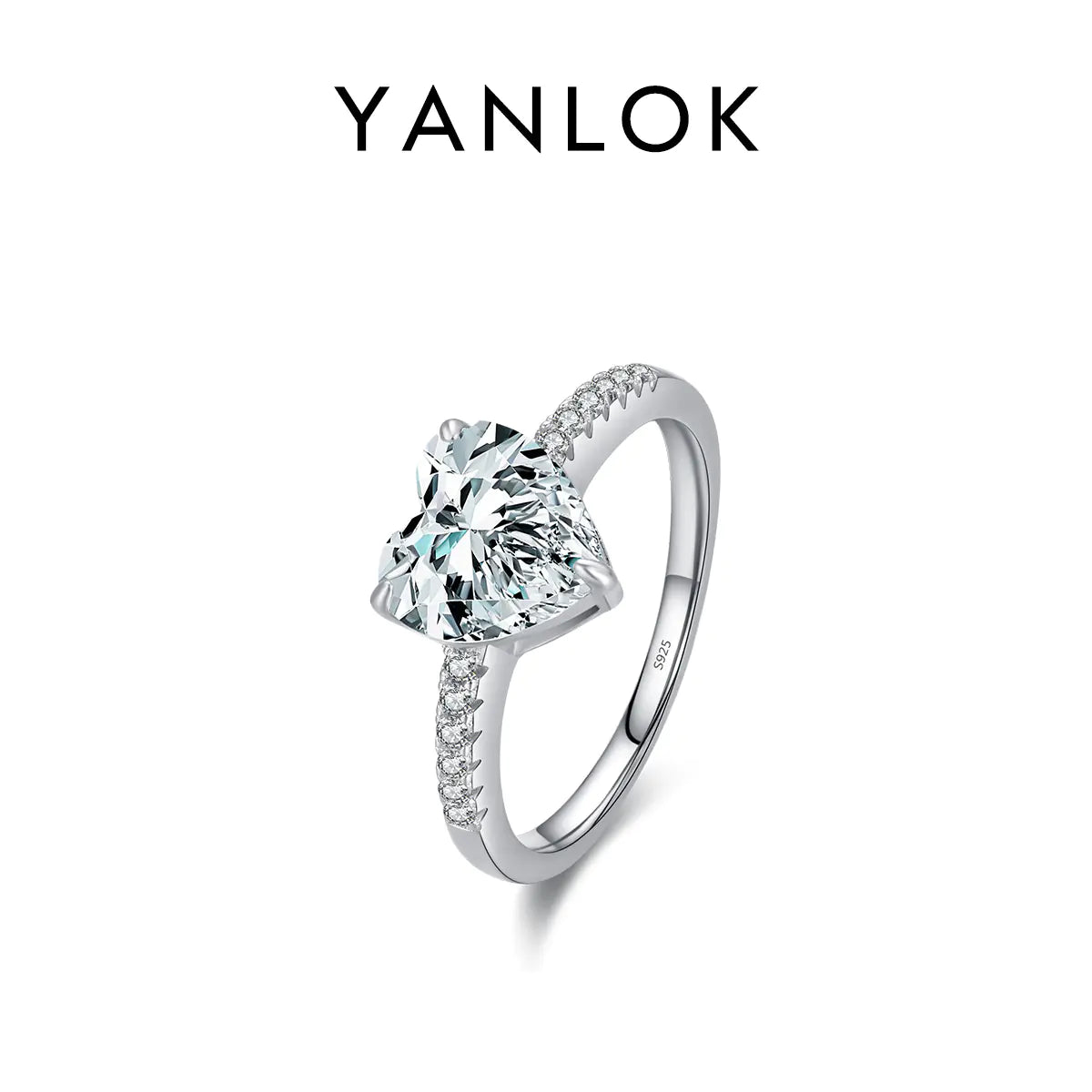 YANLOK S925 Silver Heart-Shaped Ring with Simulated Diamonds