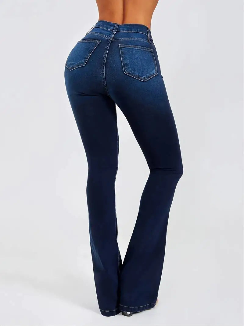 High-Rise Skinny Bell Bottoms Dark Wash Jean Pants