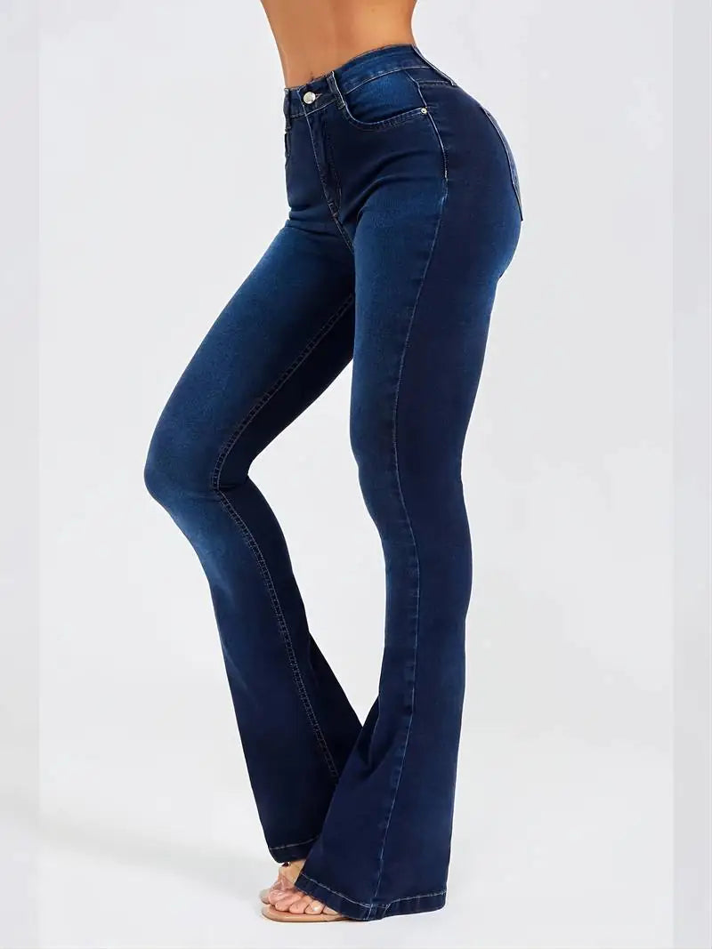 High-Rise Skinny Bell Bottoms Dark Wash Jean Pants