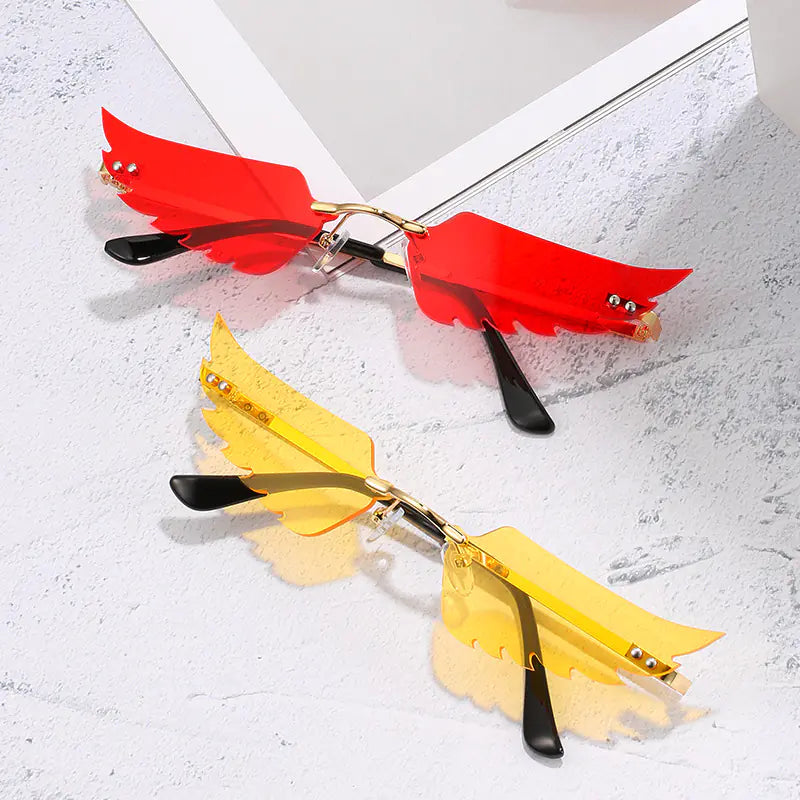 Colorful Women's Sunglasses with Feather and Wings Design