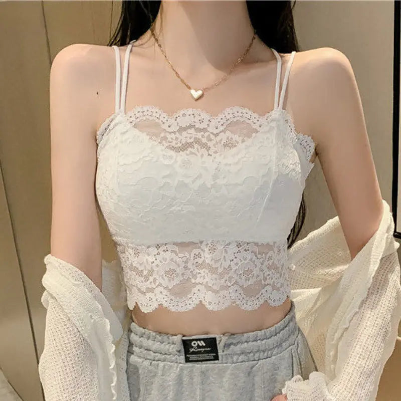 Chic Women's Lace Crop Tops - Summer Korean Style