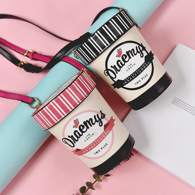 Color Block Bucket Bag - Strawberry Ice Cream Style