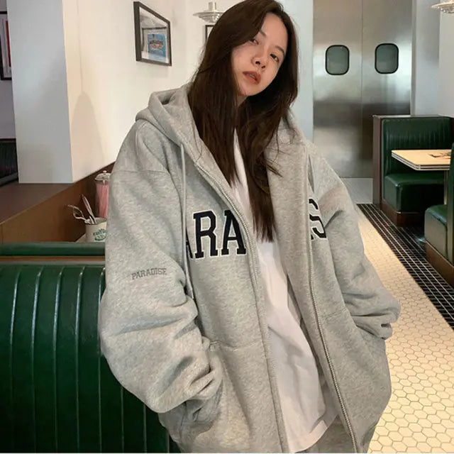 DAYIFUN Women's Casual Hooded Zipper Sweatshirt Tops